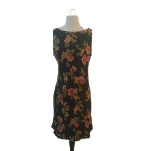 Evan Picone Floral Dress, Black/Rust/Greens, Size 14